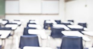 Blur classroom education background empty school class lecture room interior view with no teacher nor student